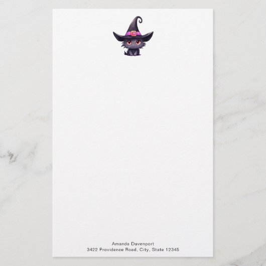 魔女の帽子をかぶったかわいい黒猫|過去記事 便箋 (正面)