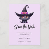 魔女の帽子をかぶったかわいい黒猫|過去記事 案内ポストカード (正面)