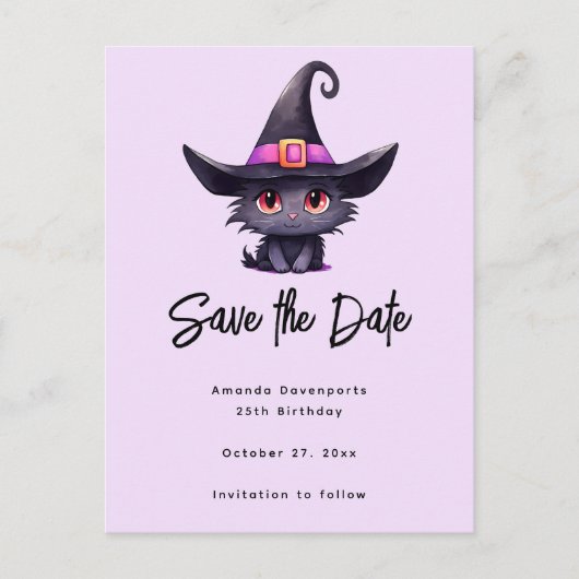 魔女の帽子をかぶったかわいい黒猫|過去記事 案内ポストカード (正面)