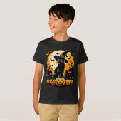 魔女の帽子をかぶったカボチャと黒猫の満月 Tシャツ (正面フル)