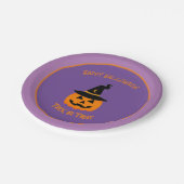 魔女の帽子をかぶったカボチャハッピーハローウィン ペーパープレート (アングル)