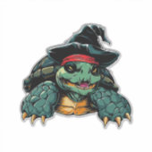 魔女の帽子をかぶったカメのハロウィン スプーキー 楽しい シール (正面)