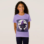 魔女の帽子をかぶったハロウィンの黒猫 Tシャツ (正面フル)