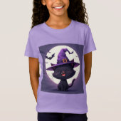 魔女の帽子をかぶったハロウィンの黒猫 Tシャツ (正面)