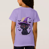 魔女の帽子をかぶったハロウィンの黒猫 Tシャツ (裏面)