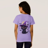 魔女の帽子をかぶったハロウィンの黒猫 Tシャツ (裏面フル)