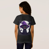魔女の帽子をかぶったハロウィンの黒猫 Tシャツ (裏面フル)