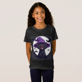 魔女の帽子をかぶったハロウィンの黒猫 Tシャツ (正面フル)