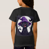 魔女の帽子をかぶったハロウィンの黒猫 Tシャツ (裏面)