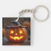 魔女の帽子をかぶったハロウィーンオレンジ色のカボチャ キーホルダー (裏面)