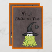 魔女の帽子をかぶったハロウィーンカエル 招待状 (正面/裏面)
