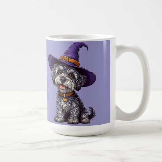 魔女の帽子をかぶった幸せな犬 コーヒーマグカップ (右)