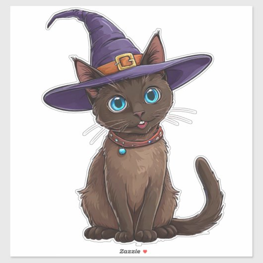 魔女の帽子をかぶった愛らしいシャム猫 シール (シート)