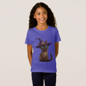魔女の帽子をかぶった愛らしいシャム猫 Tシャツ (正面フル)