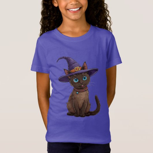 魔女の帽子をかぶった愛らしいシャム猫 Tシャツ (正面)