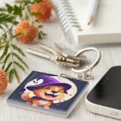 魔女の帽子をかぶった愛らしい犬 キーホルダー (正面右)