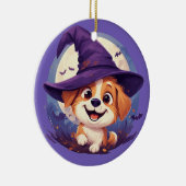魔女の帽子をかぶった愛らしい犬 セラミックオーナメント (右)