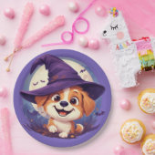 魔女の帽子をかぶった愛らしい犬 ペーパープレート (パーティー)