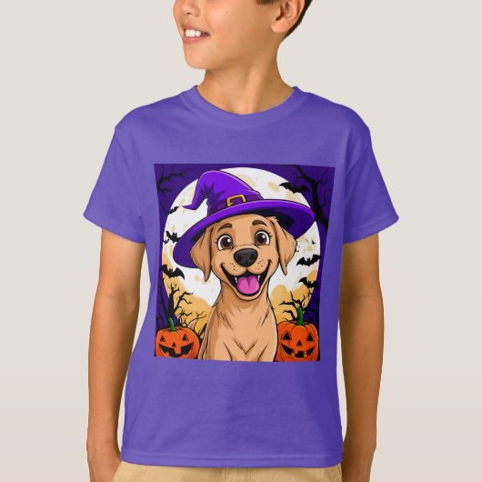 魔女の帽子をかぶった愛らしい犬 Tシャツ (正面)