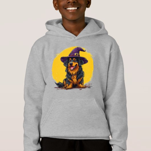 魔女の帽子をかぶった明るいハロウィン犬 (正面)
