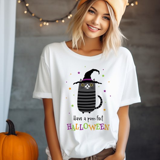 魔女の帽子をかぶった猫ハロウィーンかわいい Tシャツ
