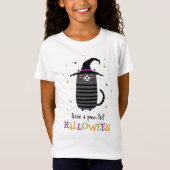 魔女の帽子をかぶった猫ハロウィーンかわいい Tシャツ (正面)