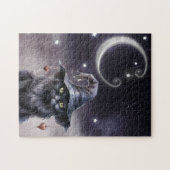 魔女の帽子をかぶった黒いハロウィーン猫 ジグソーパズル (横)