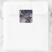 魔女の帽子をかぶった黒いハロウィーン猫 スクエアシール (バッグ)