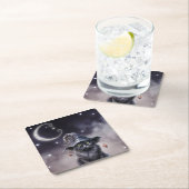 魔女の帽子をかぶった黒いハロウィーン猫 スクエアペーパーコースター (インサイチュ)