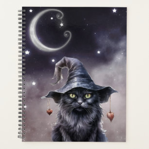 魔女の帽子をかぶった黒いハロウィーン猫 プランナー手帳