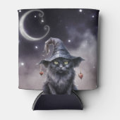 魔女の帽子をかぶった黒いハロウィーン猫 缶クーラー (正面)