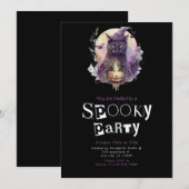 魔女の帽子をかぶった黒猫のハロウィンパーティー 招待状 (正面/裏面)
