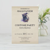 魔女の帽子をかぶった黒猫のヴィンテージハロウィン 招待状 (スタンド正面)
