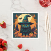 魔女の帽子をかぶった黒猫 スタンダードカクテルナプキン (インサイチュ)