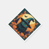 魔女の帽子をかぶった黒猫 スタンダードカクテルナプキン (角)