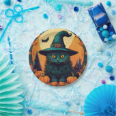 魔女の帽子をかぶった黒猫 ペーパープレート (パーティー)