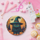 魔女の帽子をかぶった黒猫 ペーパープレート (パーティー)