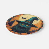 魔女の帽子をかぶった黒猫 ペーパープレート (アングル)