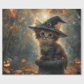 魔女の帽子を被ったかわいい子猫 ラッピングペーパー (フラット)