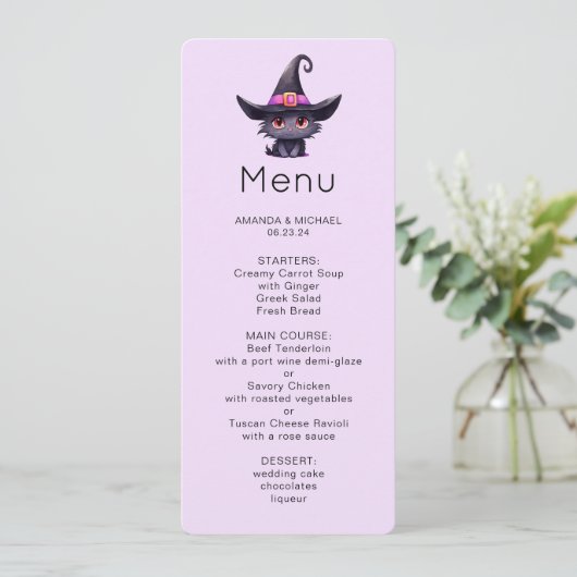 魔女の帽子を被ったかわいい黒猫|過去記事 招待状 (スタンド正面)