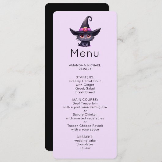 魔女の帽子を被ったかわいい黒猫|過去記事 招待状 (正面/裏面)