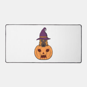 魔女の帽子を貼ったハロウィーンのドイツの羊飼い デスクマット