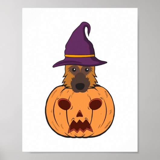 魔女の帽子を貼ったハロウィーンのドイツの羊飼い ポスター (正面)