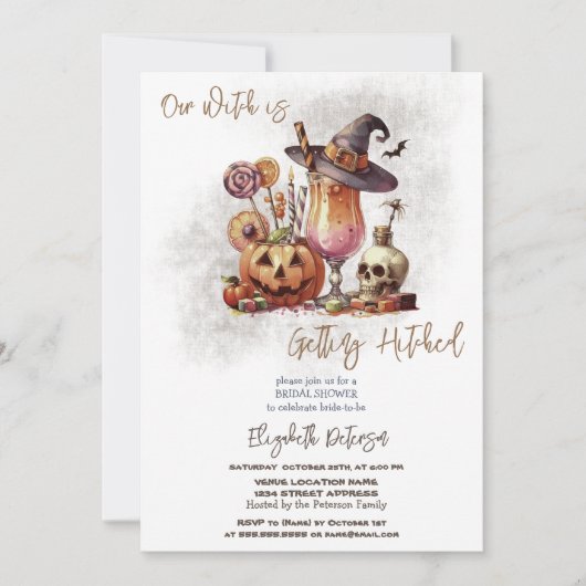魔女の帽子パンプキンドリンク ハロウィン ウェディングシャワー 招待状 (正面)