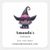 魔女の帽子屋さんのかわいい黒猫 スクエアシール (正面)