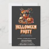 魔女の帽子 パンプキン ドクロ 飲み物 ダーク ハロウィン 招待状 (正面)