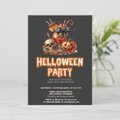 魔女の帽子 パンプキン ドクロ 飲み物 ダーク ハロウィン 招待状 (スタンド正面)