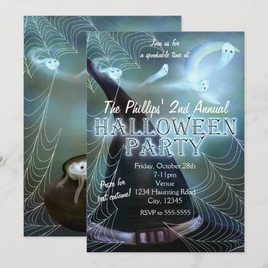 魔女の幽霊の夜 ハロウィンパーティー招待状 招待状 (正面/裏面)