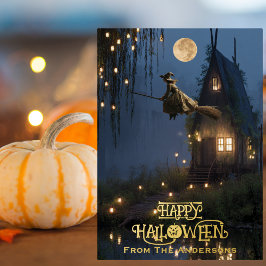 魔女の幽霊の館 怖い森 ハロウィン 写真 箔シーズンカード