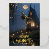 魔女の幽霊の館 怖い森 ハロウィン 写真 箔シーズンカード (正面)